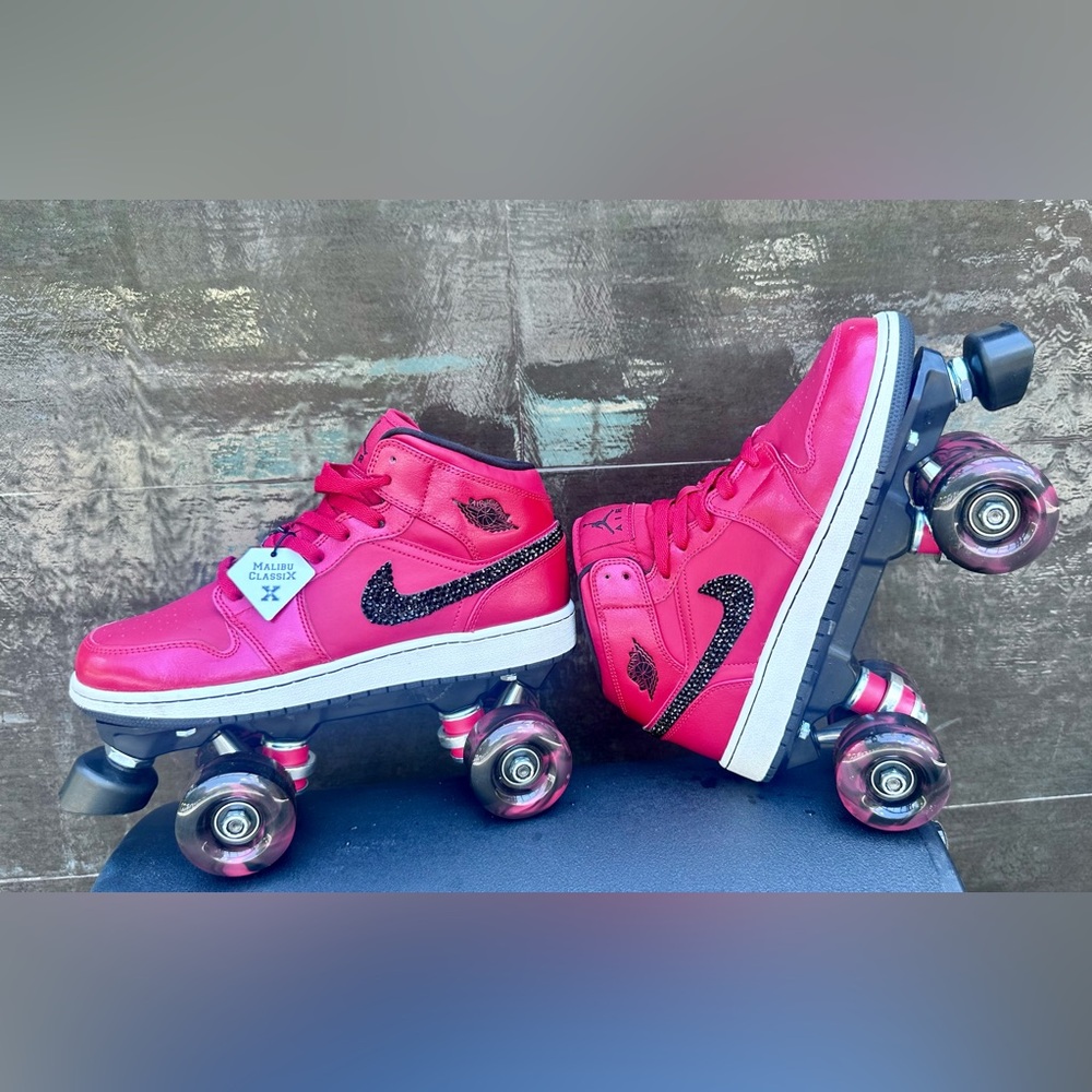 "ATL" 1 of 1, Metallic Red & Black, Jordan 1, Rollerskates detailed w/ Swarvoski